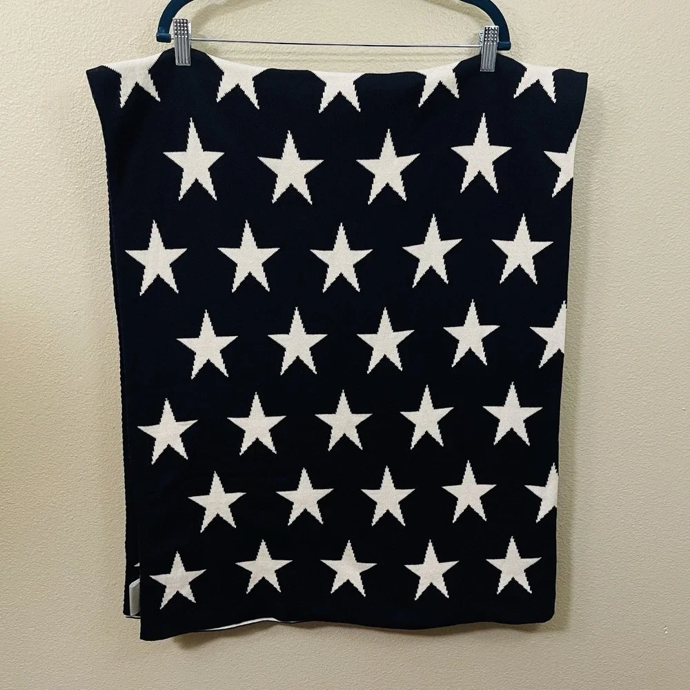 Frolics Kids Collection 100% Cotton Knit Star Blanket Navy White Reversible Soft